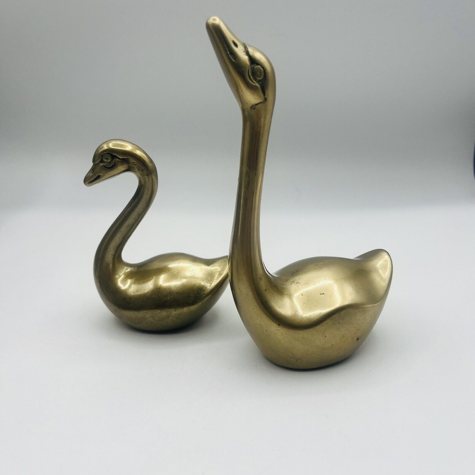 Pair Of Vintage Hollow Brass Swan Figurines