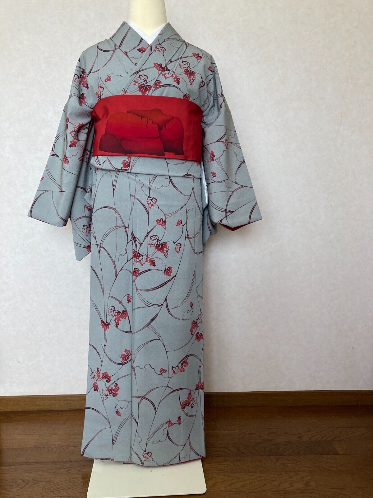 Japanese Polyester Kimono with Silk Nagoya Obi  from Japan