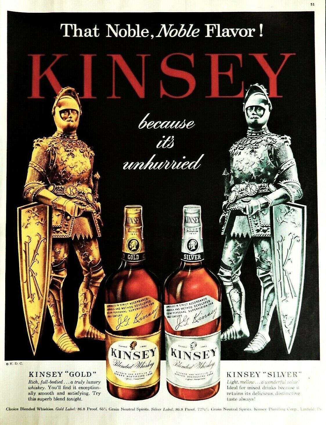 Kinsey Whisky Ad vintage 1948 knight  armor original whiskey advertisement