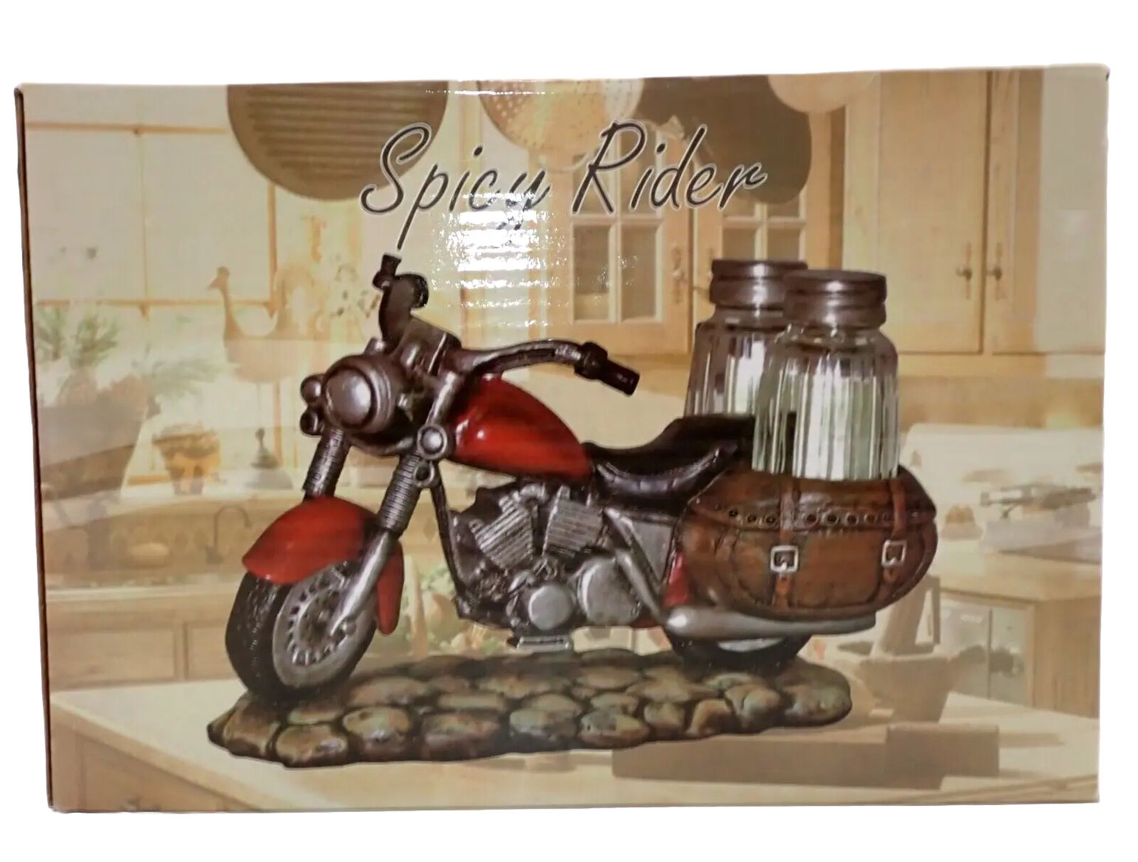 Spicy Rider Retro Harley V-Twin Motorcycle Salt Pepper Shaker Set Holder Cruiser