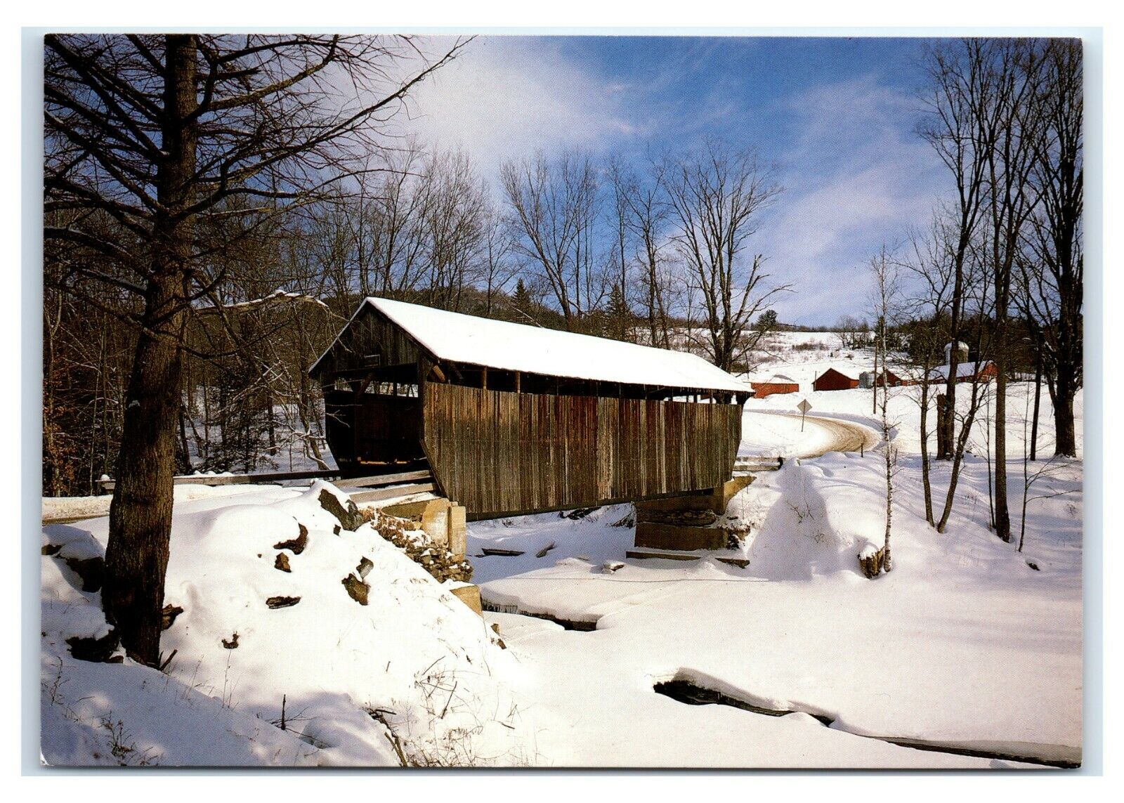 Postcard Winter in New England covered bridge NES29 K3
