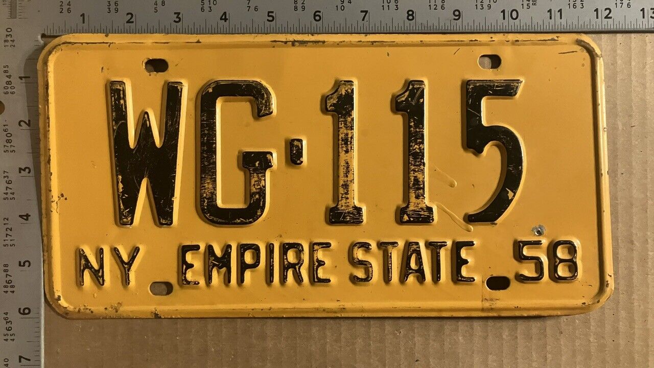 1958 New York license plate WG-115 Oswego Ford Chevy Dodge 13243