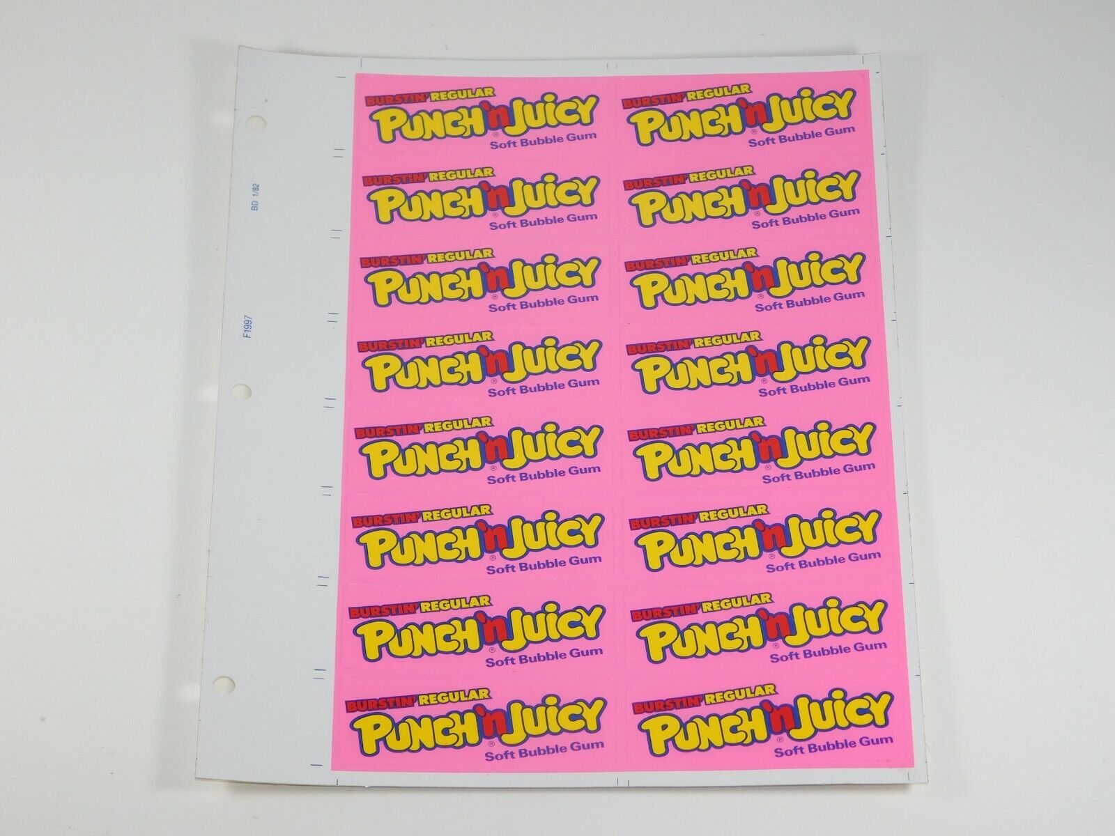 NOS Vintage 1982 Punch n Juicy Gum Candy Store Display Stickers Label Sign Retro