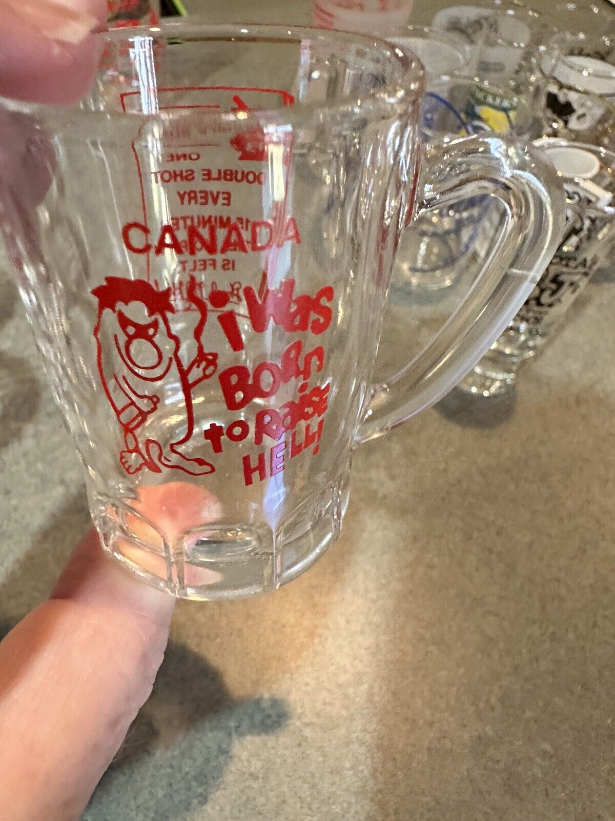 Vintage Canadian Double Shot Glass “I Was Born To Raise Hell” RX For Pain