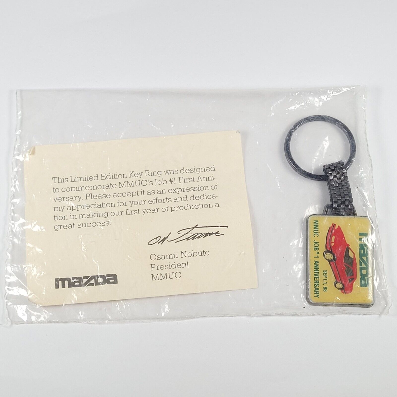 Vtg Mazda Keychain Limited Edition MMUC Job #1 Anniversary 1988 Sealed w Note 
