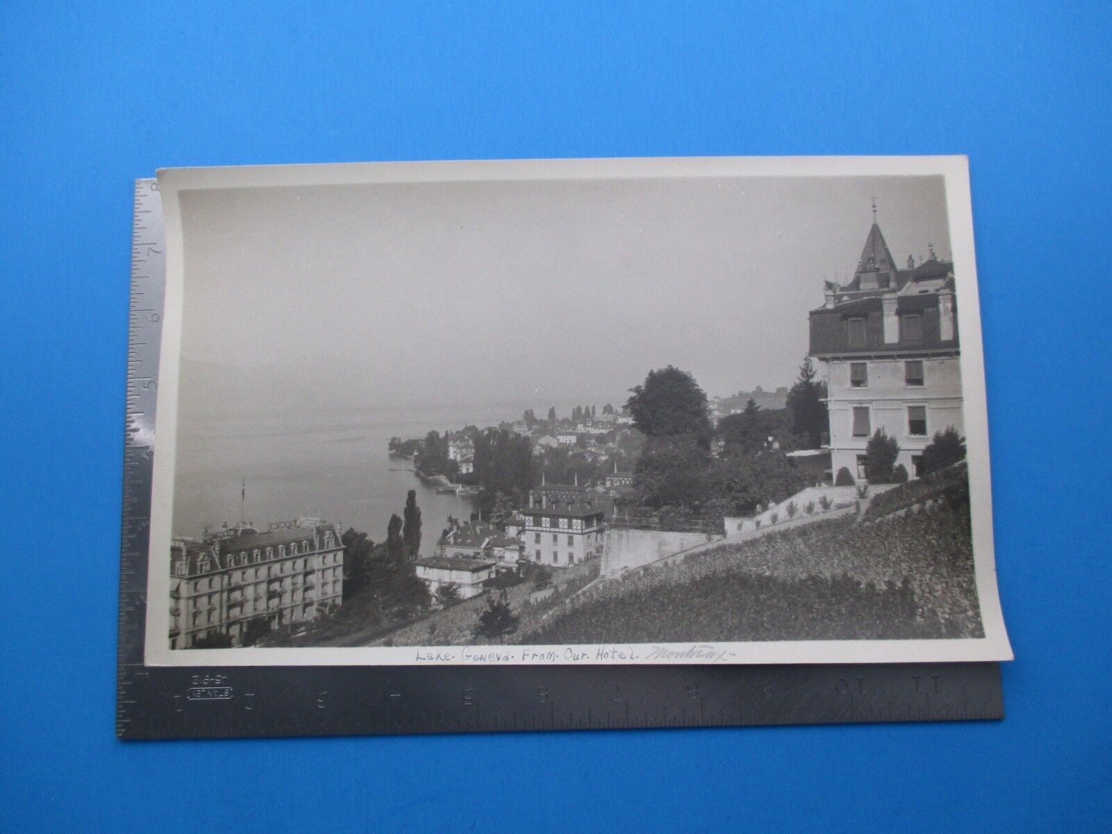 1925 Lake Geneva View Montreux Swiss Photo B&W Antique Original Circa 1925 L334