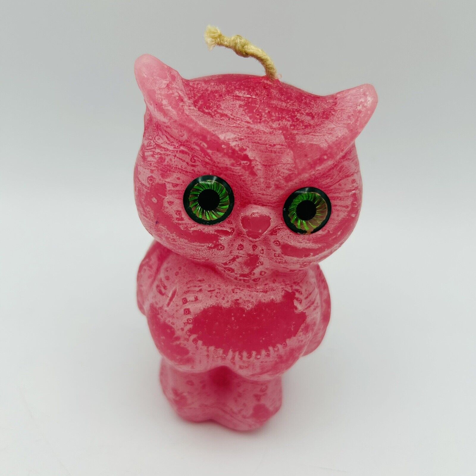 Vintage 70’s Green Eye Owl Wax Candle Kitsch Pink 4” Never Used Groovy Hippie