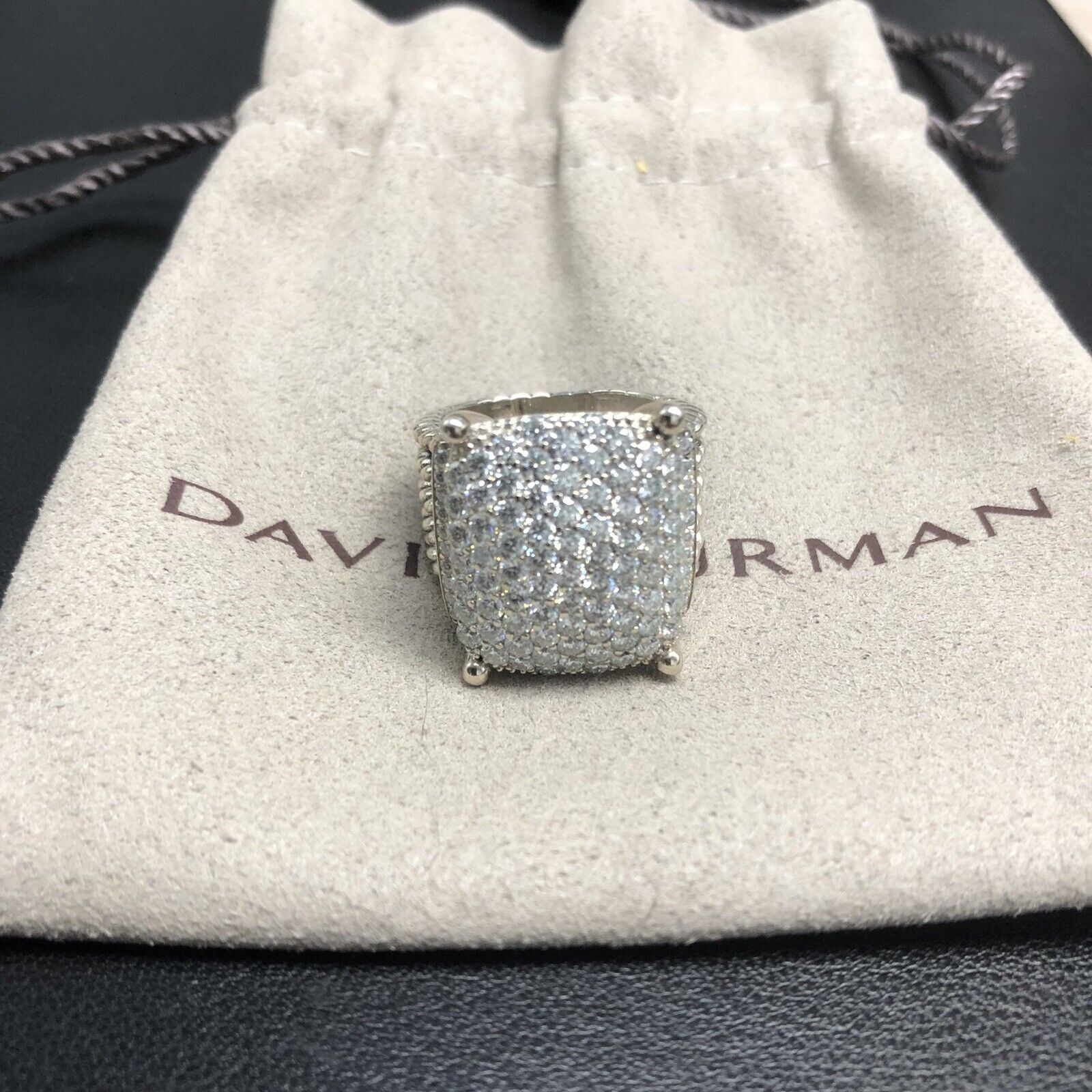 David Yurman WHEATON Pave Diamond  Sterling Silver 925 20x15mm RING SZ 7