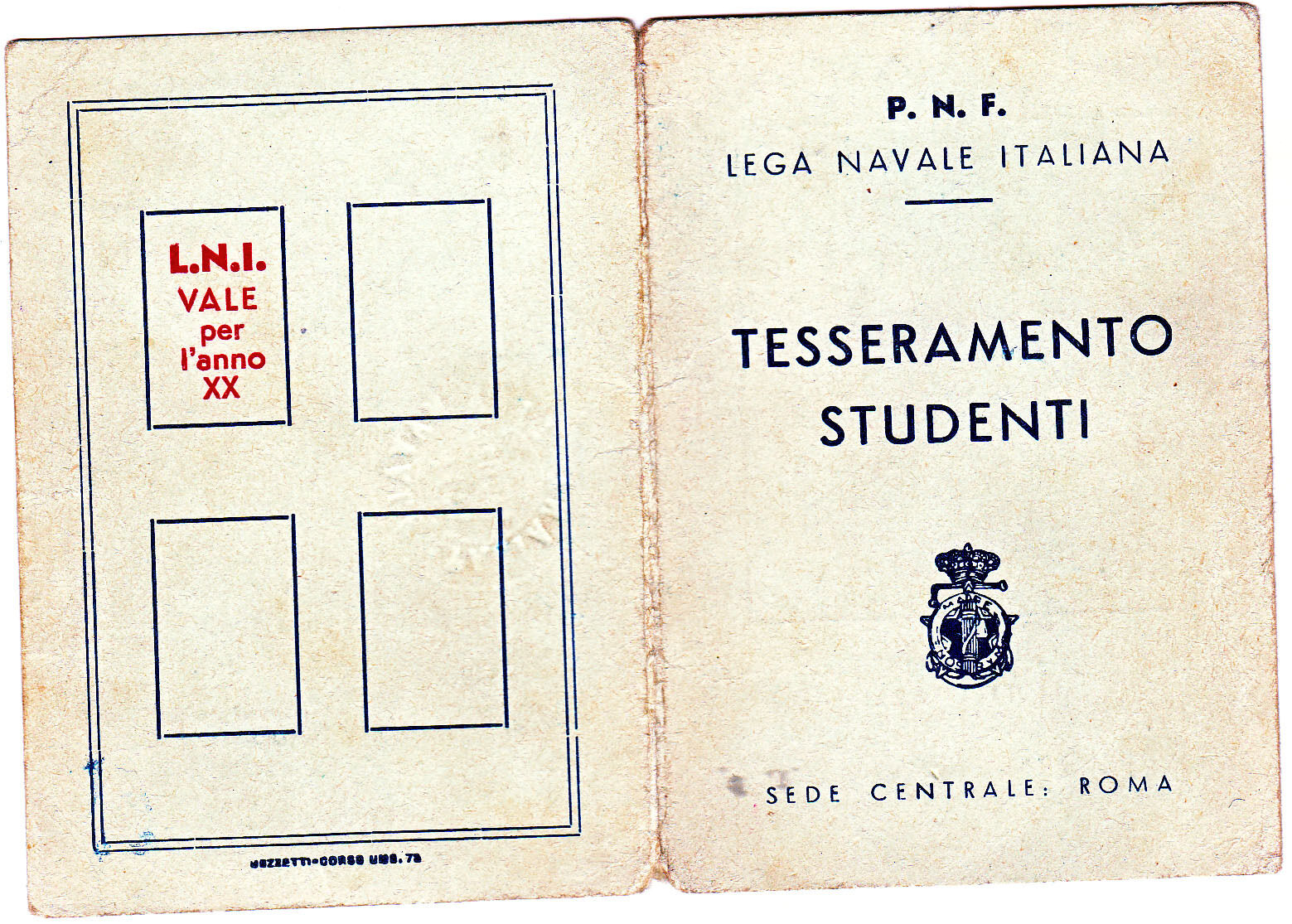 tessera fascista lega navale italiana studenti 1942