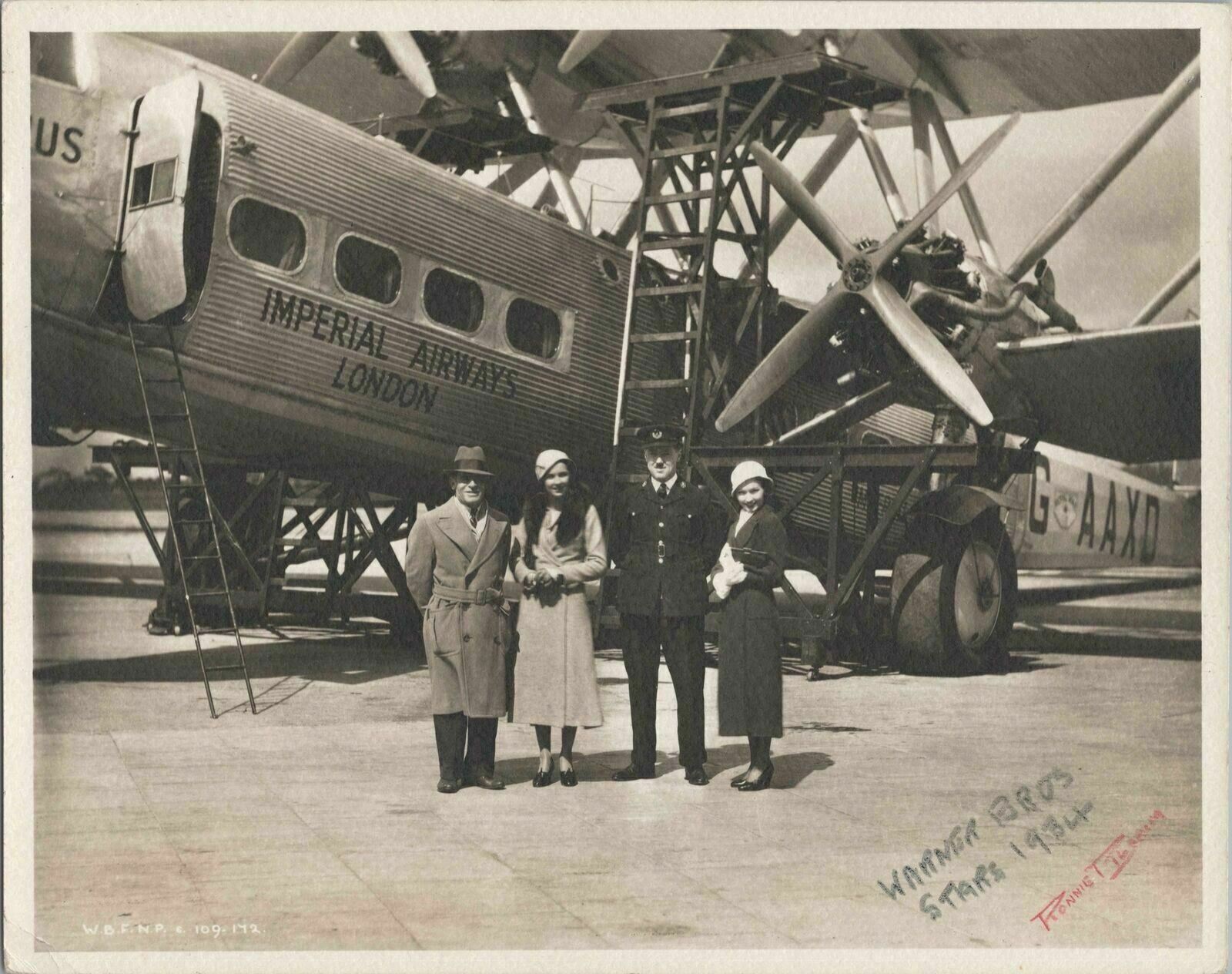 IMPERIAL AIRWAYS HP.45 HORATIUS 1934 WARNER BROS STARS ORIGINAL PHOTO IAL