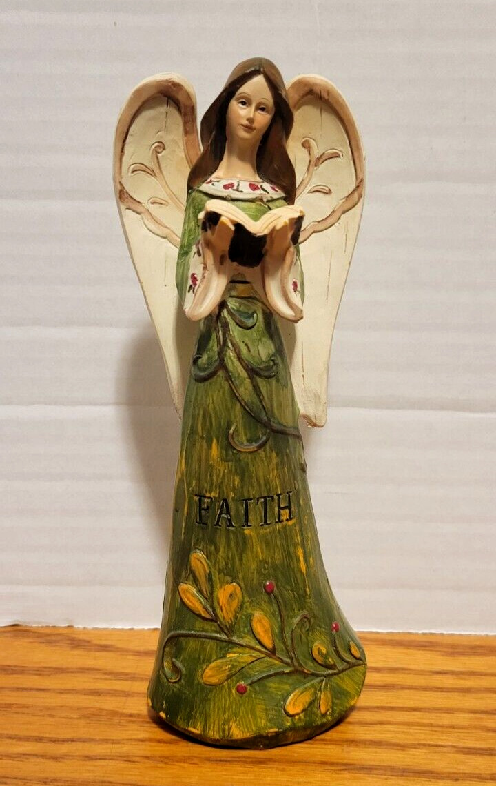 Holiday Home Faith Angel Holding a Book Green Resin 7\