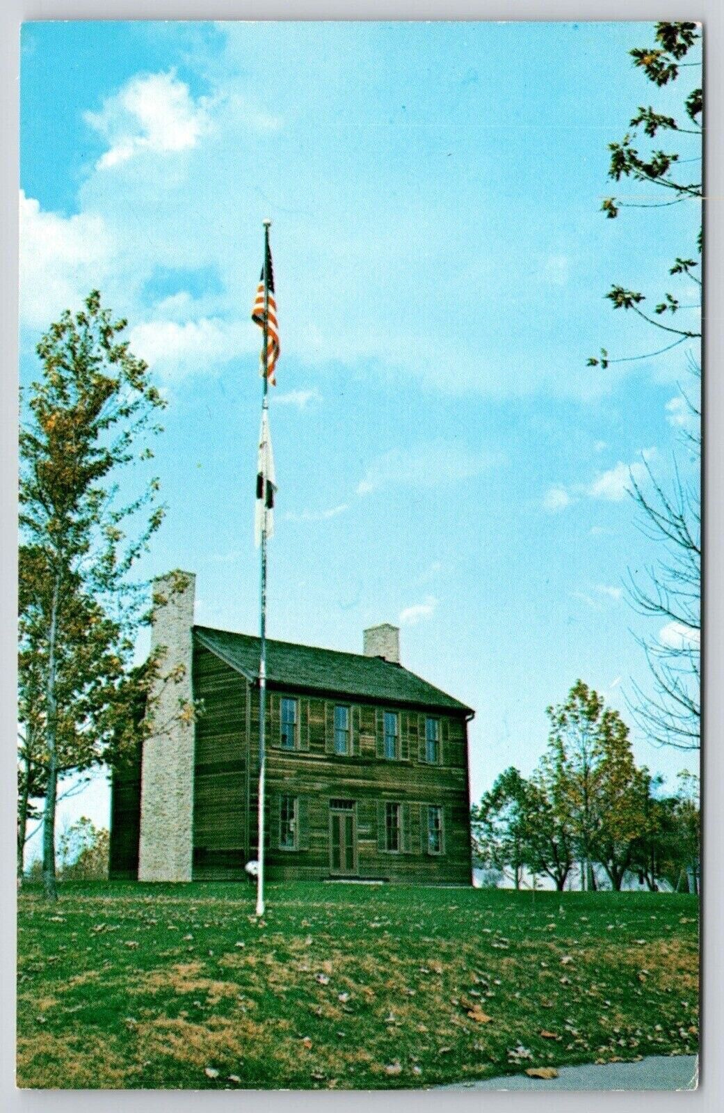 Illinois Lincoln Postville Court House State Memorial American Flag VTG Postcard