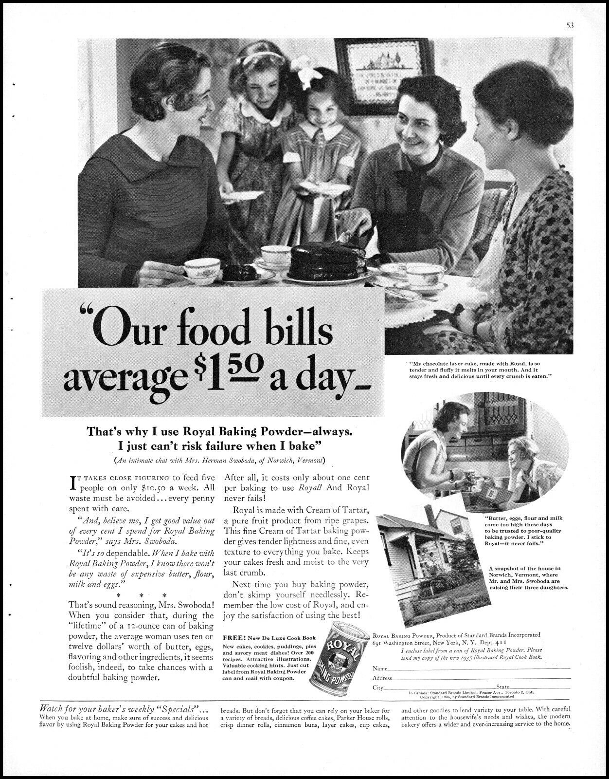 1935 Mrs Herman Swoboda Vermont Royal Baking Powder vintage photo print ad L71