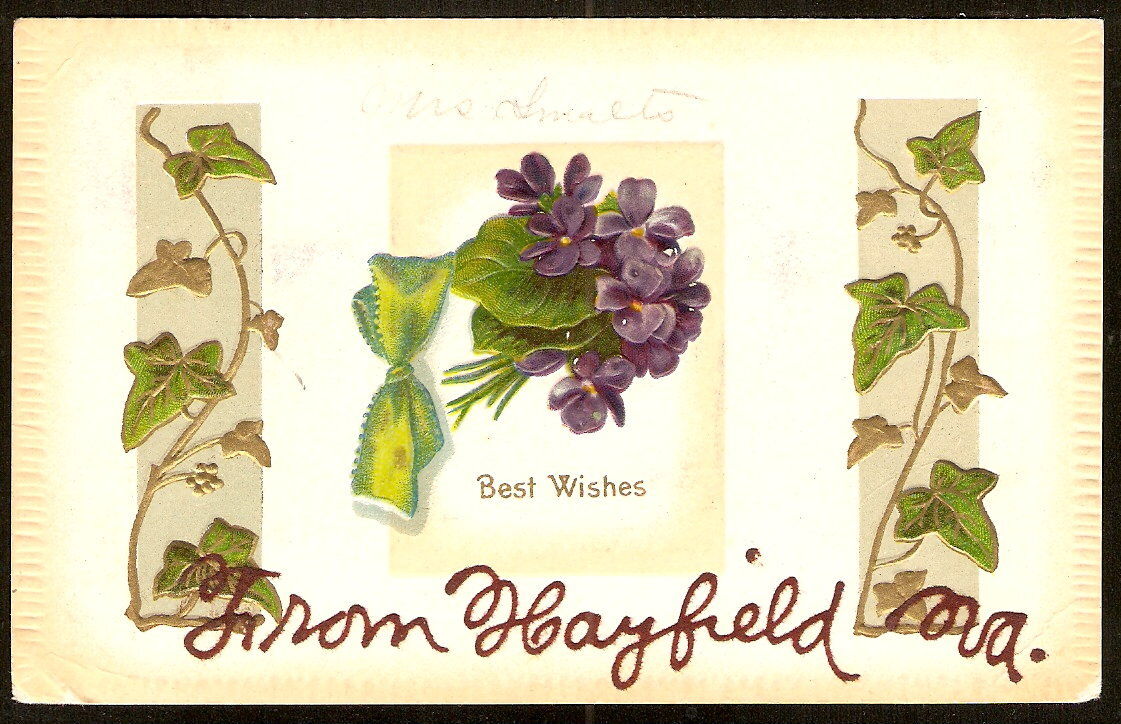 1909 Best Wishes From HAYFIELD VIRGINIA Hand Lettered FANCY EMBOSSED Postcard