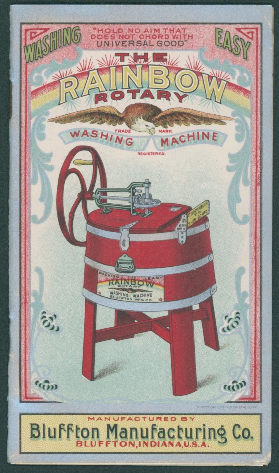 1905 Rainbow Rotary Washing Machine Bluffton Mfg Trade Booklet Color Indiana 