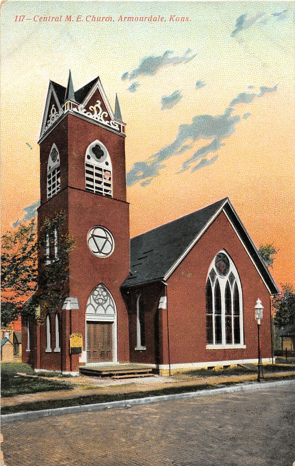 G4/ Armourdale Kansas Postcard c1910 Central M.E. Church Building