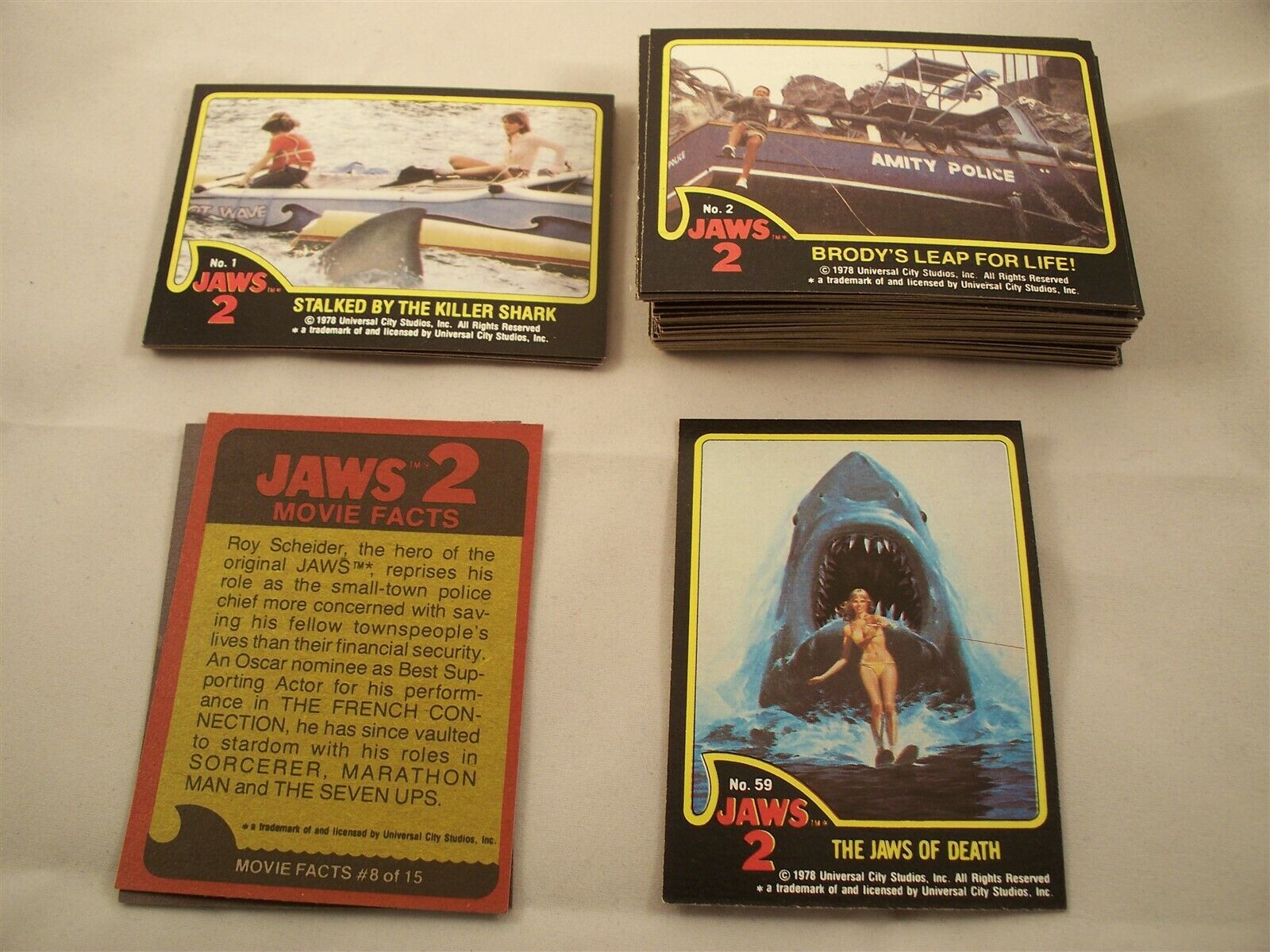JAWS II Complete Trading Card Set - 1978 Topps - 59 cards - NO gum / wax stains