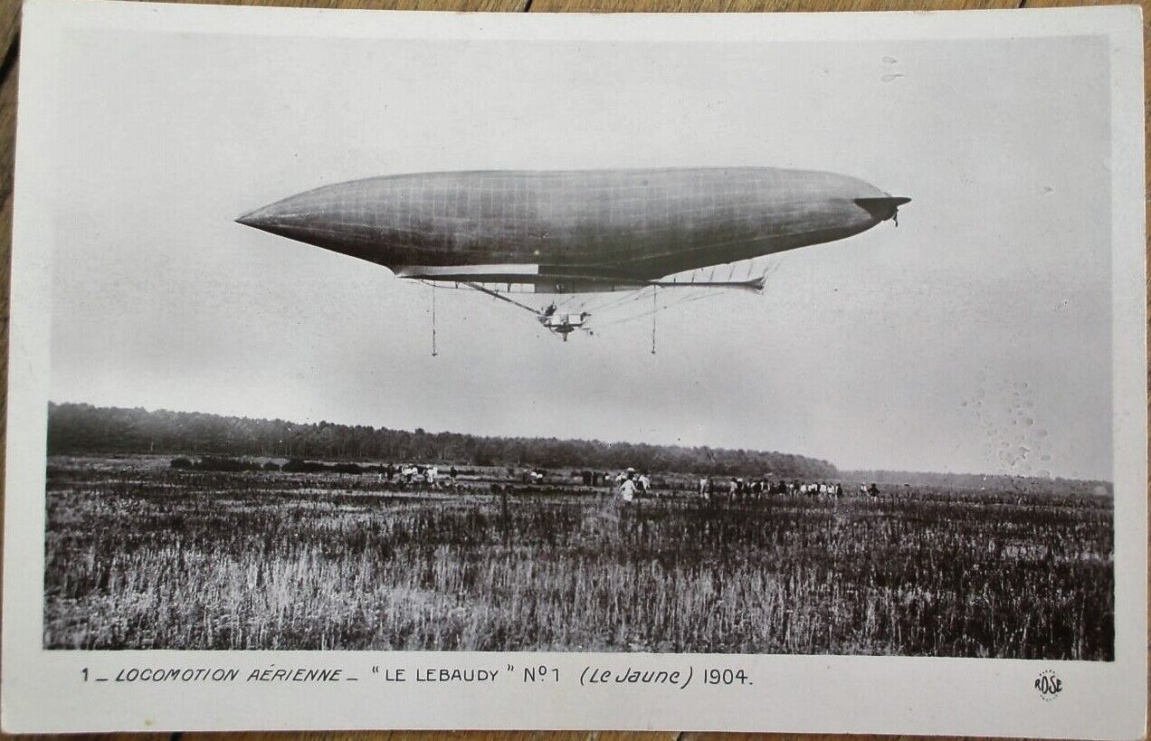 French Aviation 1910 Realphoto Postcard: Airship/Dirigible/Blimp, Lebaudy/Jaune