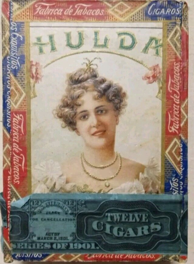 Vintage RARE*** Cigar Box Hulda With Nice 1901 Tax Stamp