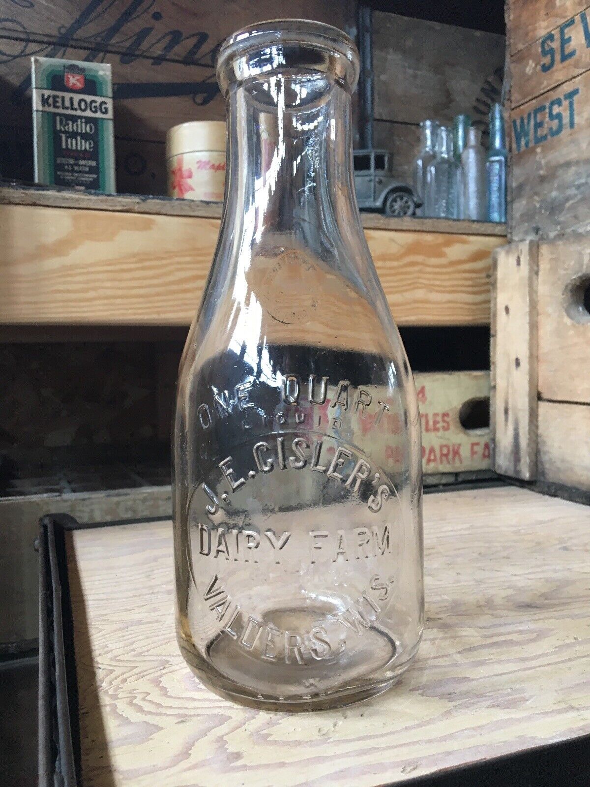 Vintage Quart Milk Bottle J. E. Cisler’s Dairy Farm Valders Wisconsin 1931