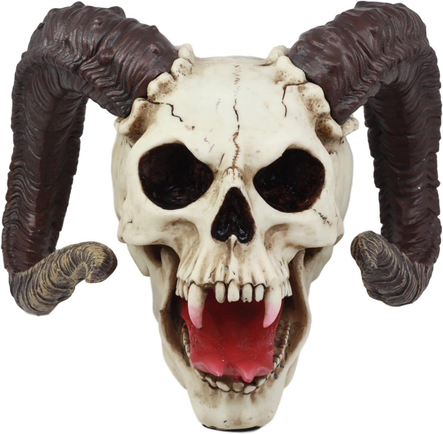 Ebros Large Bizarre Demonic Krampus Ram Horned Skull Sticking Out Tongue Figurin