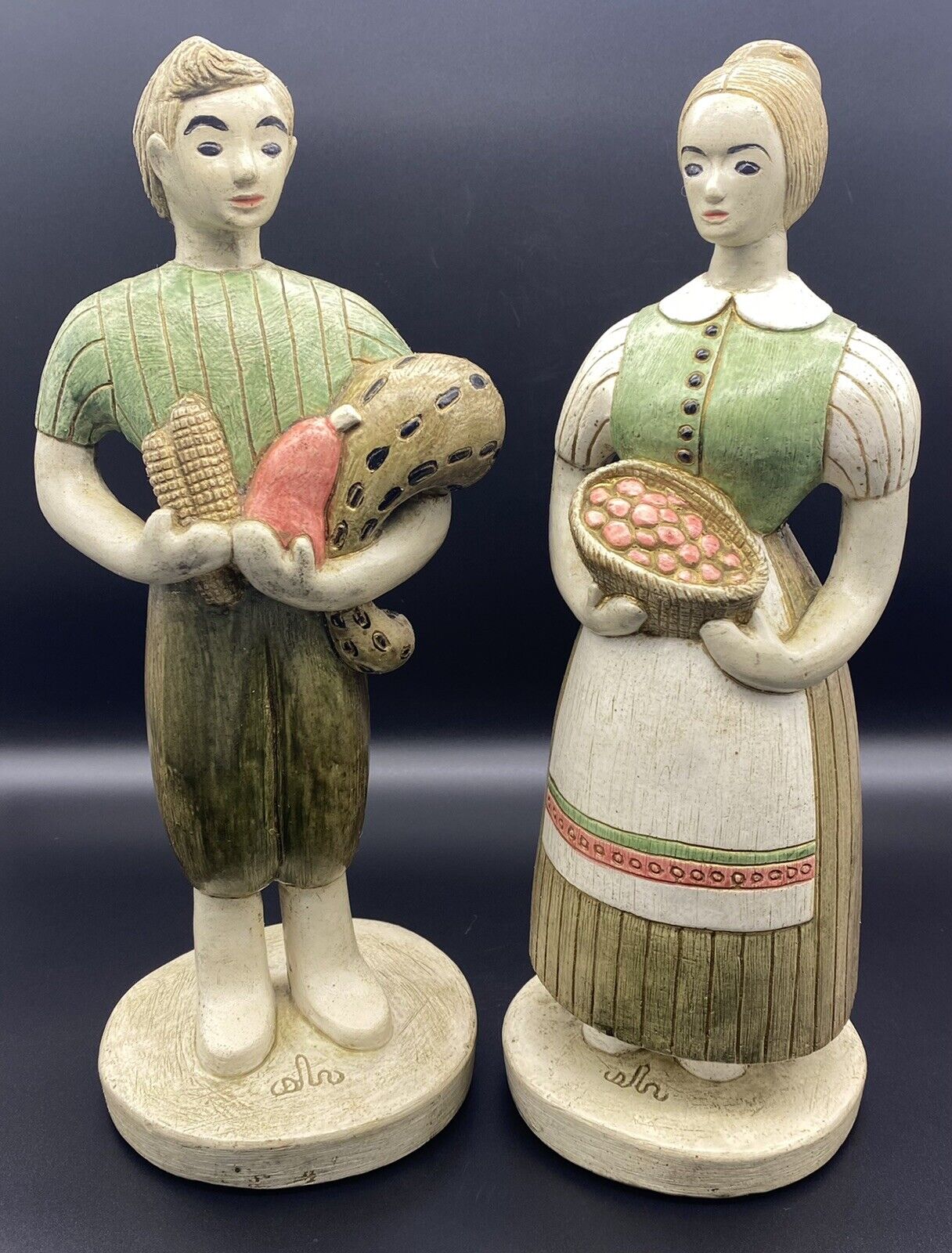 Vtg Sylvia Hood Original Pasadena California Chalkware Harvest Couple Figurines