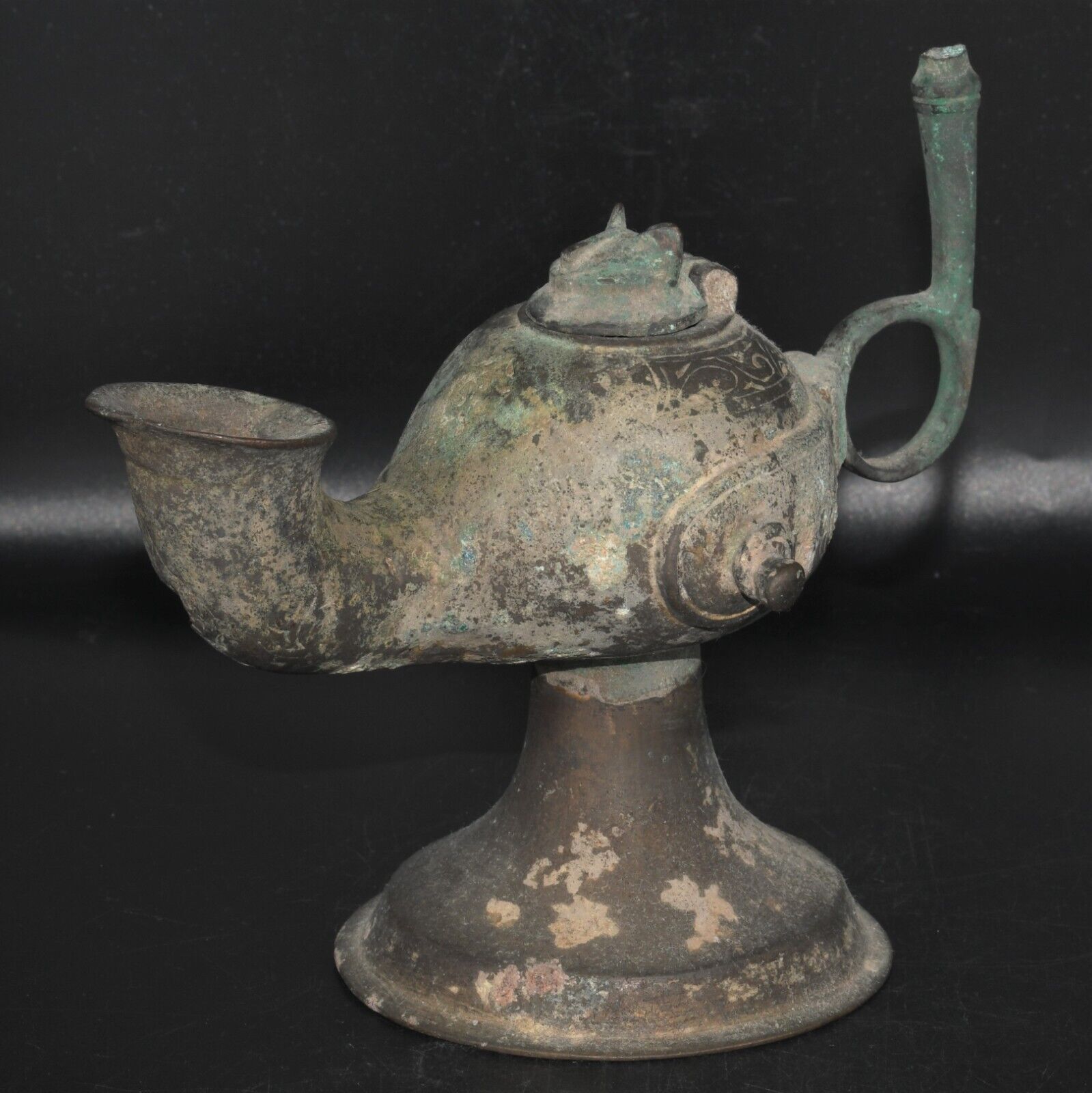 Ancient Medieval Islamic Seljuk Period Bronze Oil Lamp Circa 12th Century AD