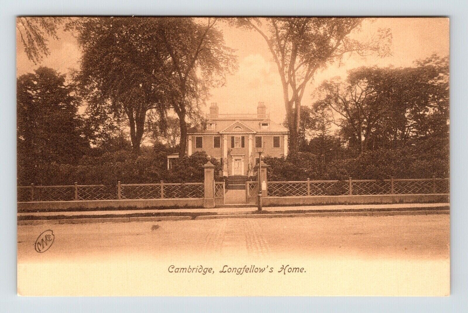 Cambridge Massachusetts Longfellows Historic Residence Sepia BW Postcard