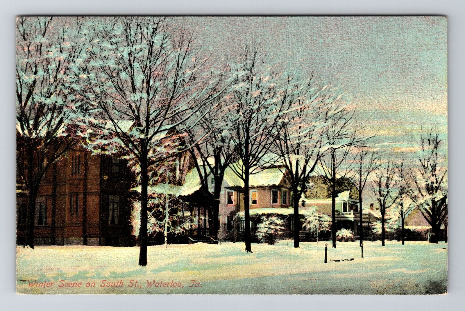 Waterloo IA-Iowa, Winter Scene on South Street, Vintage Postcard