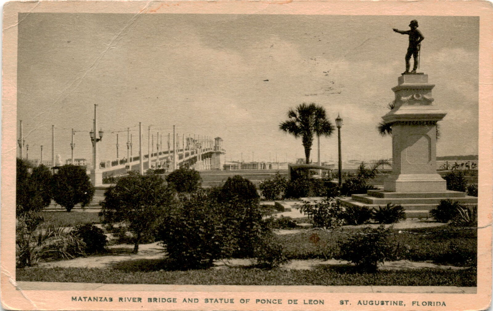 Matanzas River Bridge, Statue of Ponce de Leon, St. Augustine, Postcard