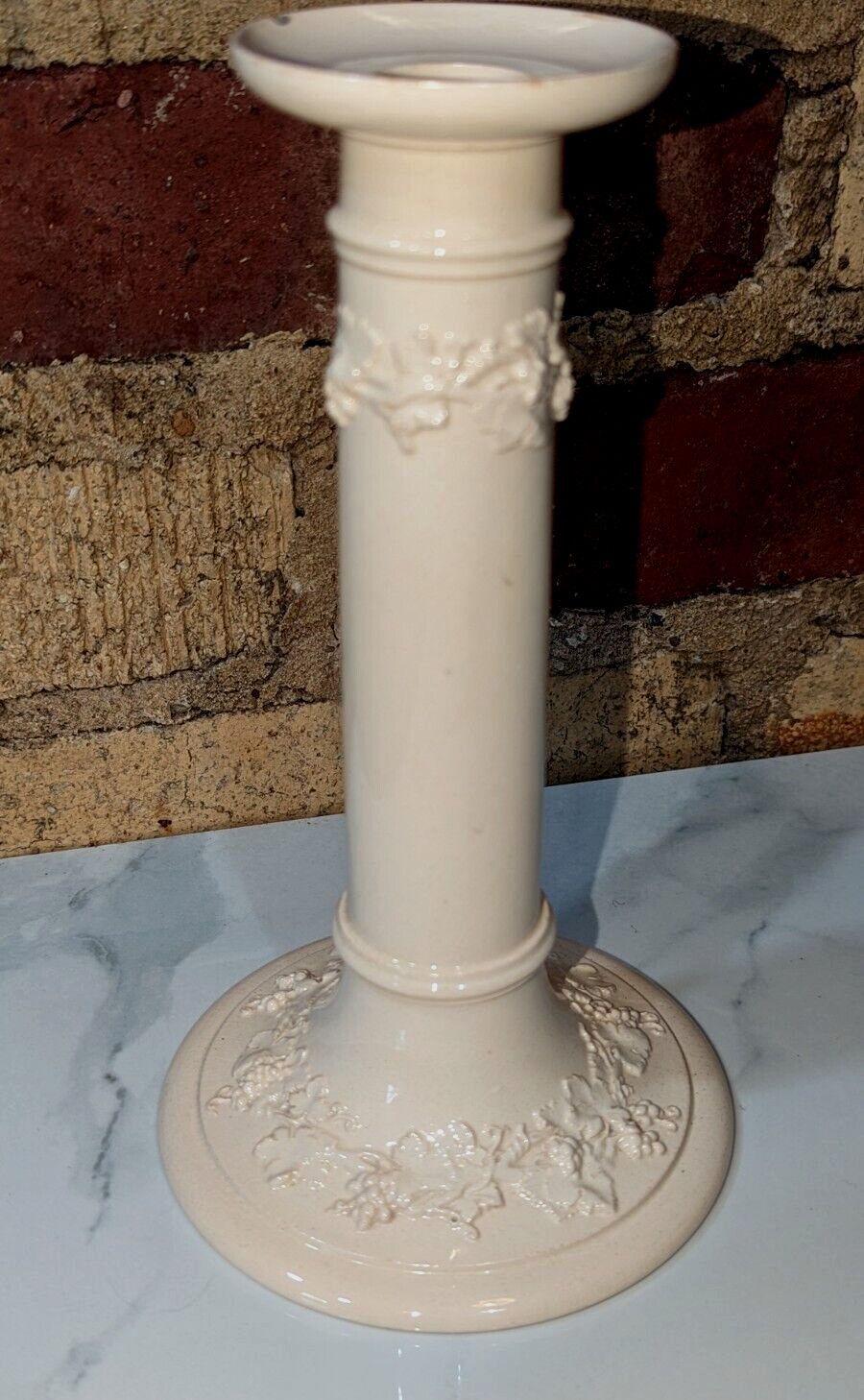 Antique Wedgwood Candle Stick Queens Ware Etruria Embossed Cream Ware 8\