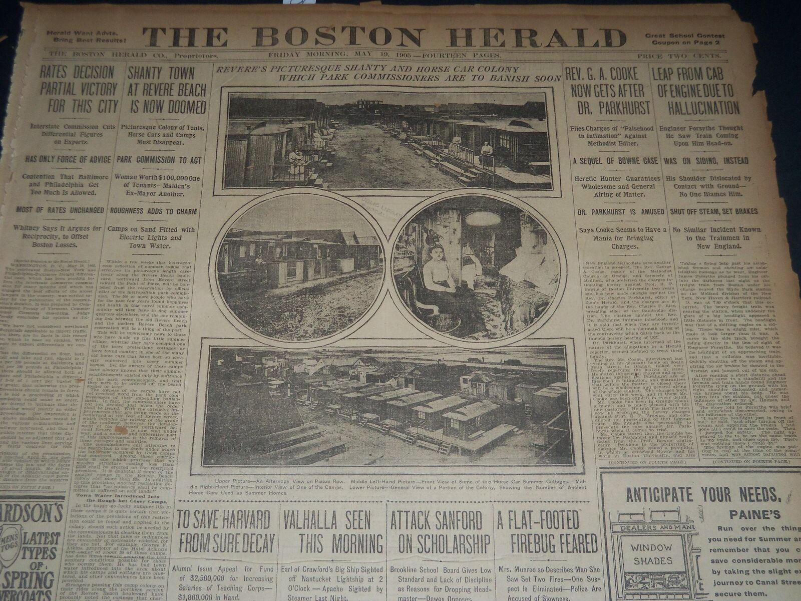 1905 MAY 19 THE BOSTON HERALD - PICTURESQUE REVERE HOUSE CAR COLONY - BH 155