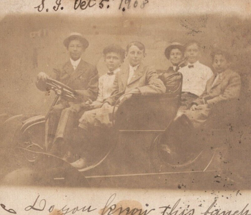 1908 Boys in Car Young Men Studio Real Photo Postcard