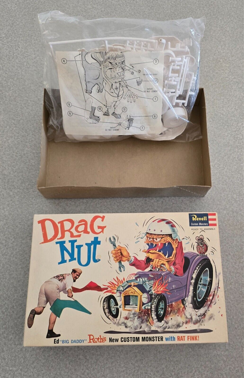 1963 Rare NIB Daddy Roths Monster Rat Fink Revell Drag Nut Model Kit H 1303:100