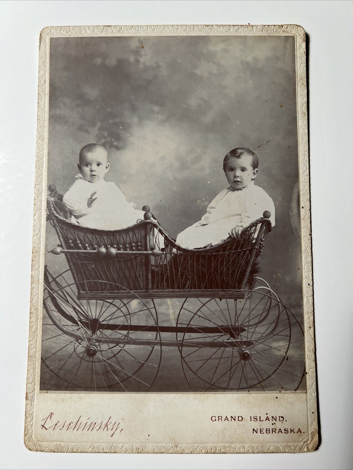 1880s Wicker Stroller Pram Kids GRAND ISLAND Nebraska Cabinet Photo LESCHINSKY