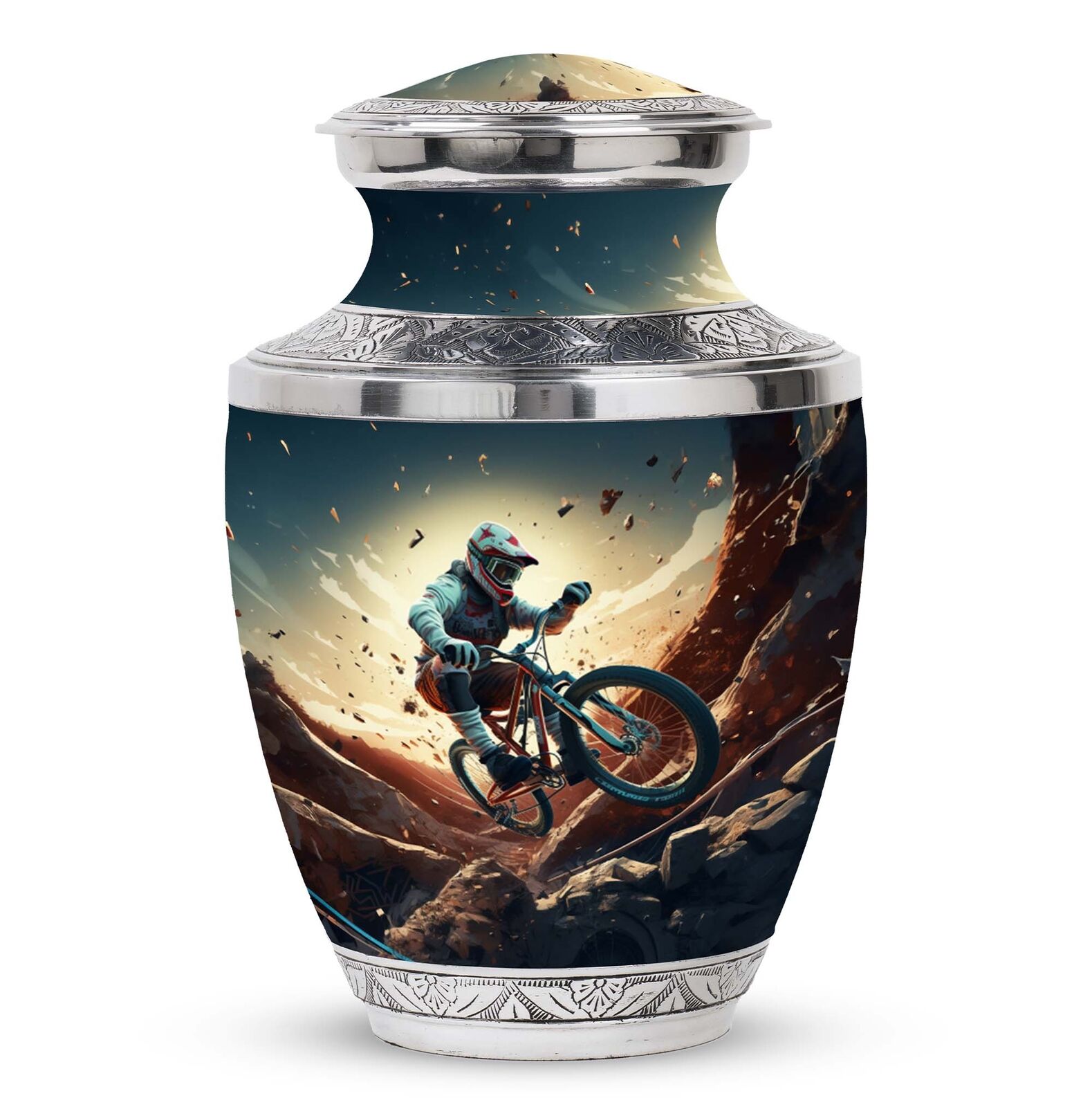 Mountain Trail Biker: Descent Large Cremation Urns For Burial 200 cubic inch