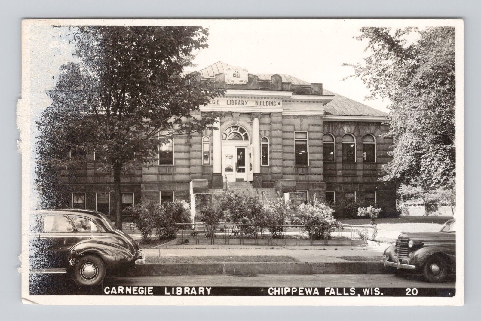 Postcard RPPC Carnegie Library Chippewa Falls Wisconsin