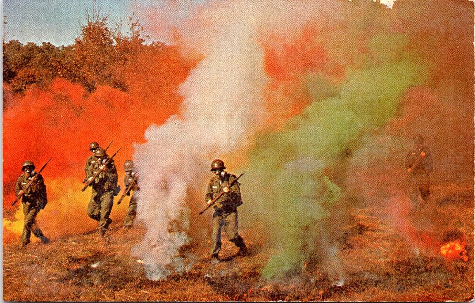 Soldiers Training for Gas Attack, Fort Leonard Wood, Missouri - Chrome Postcard