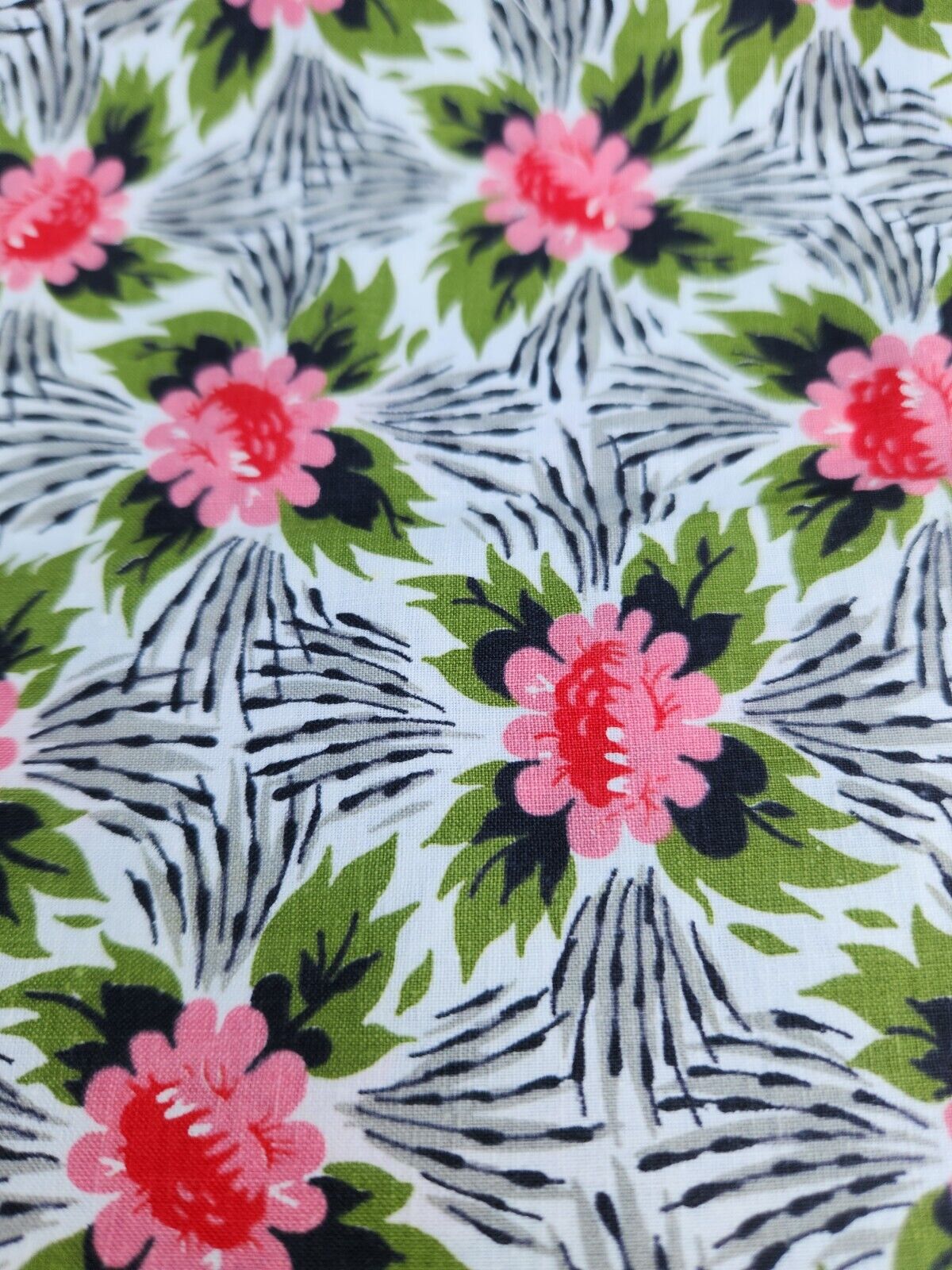 Vintage 1960s  Hawaiian Print Floral Cotton Fabric Almost 3 yards  MCM
