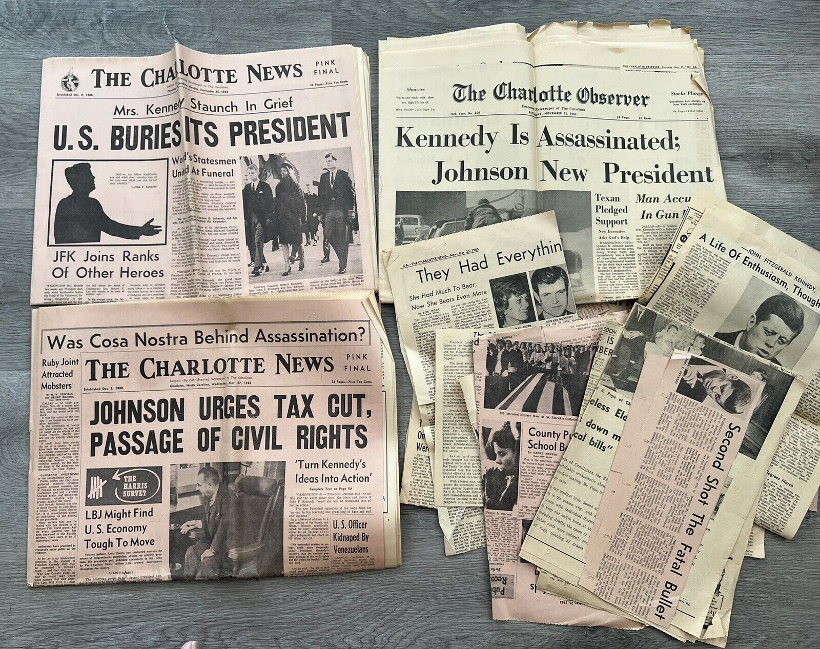 1963 JFK Assasinated Charlotte NC Newspapers Lot Of 3 November 23rd 25th, 27th
