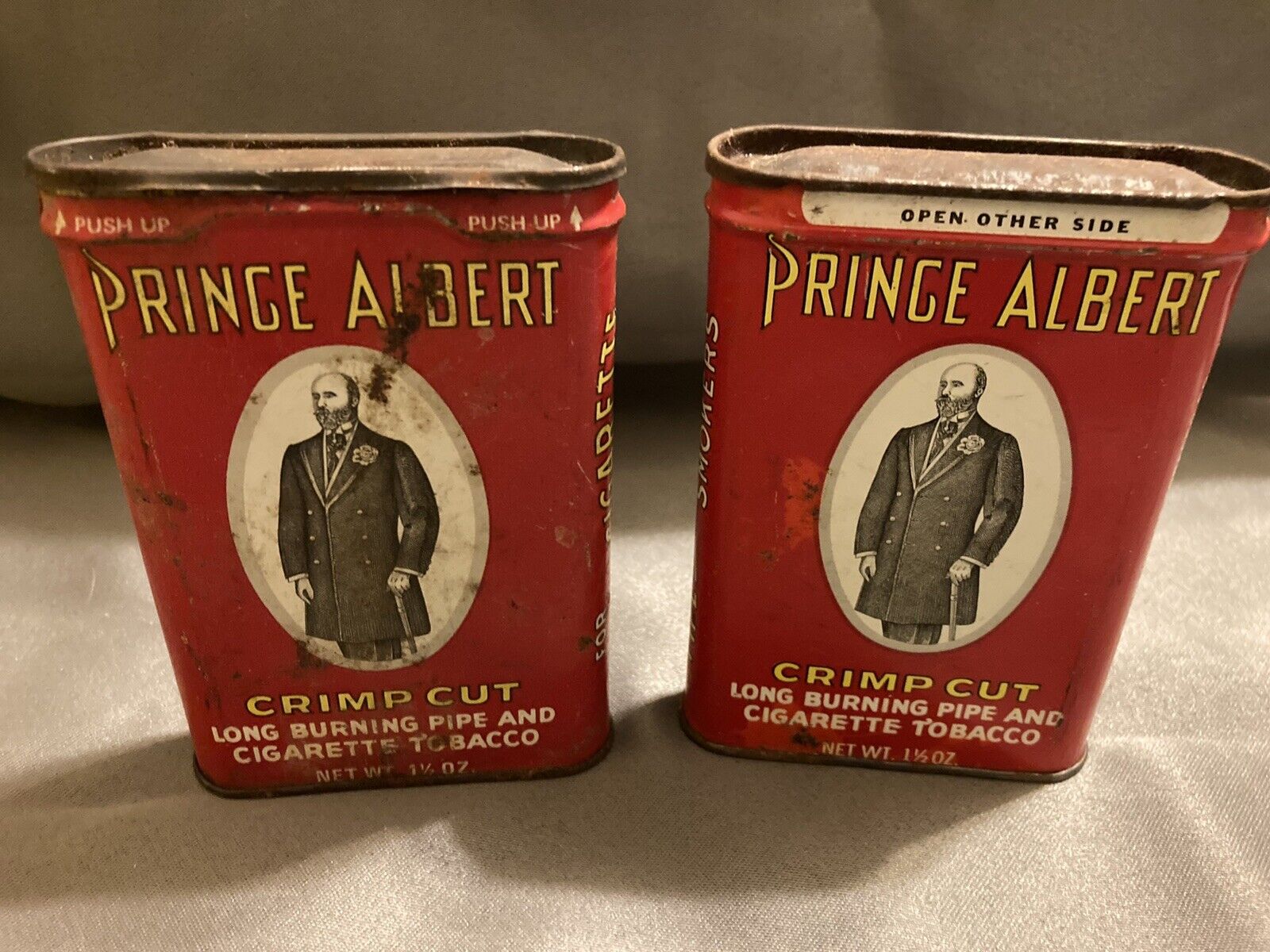 2 Vintage Prince Albert Tobacco Crimp Cut Tobacco Tins Empty