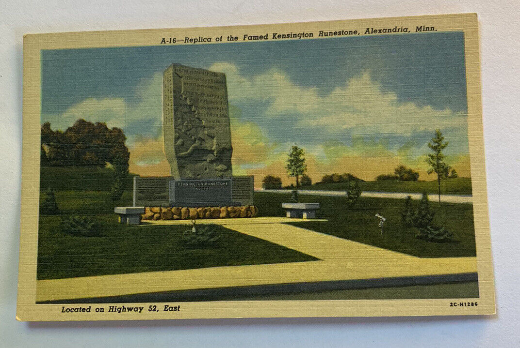 Vintage Linen Postcard ~ Kensington Runestone Monument ~ Alexandria Minnesota MN