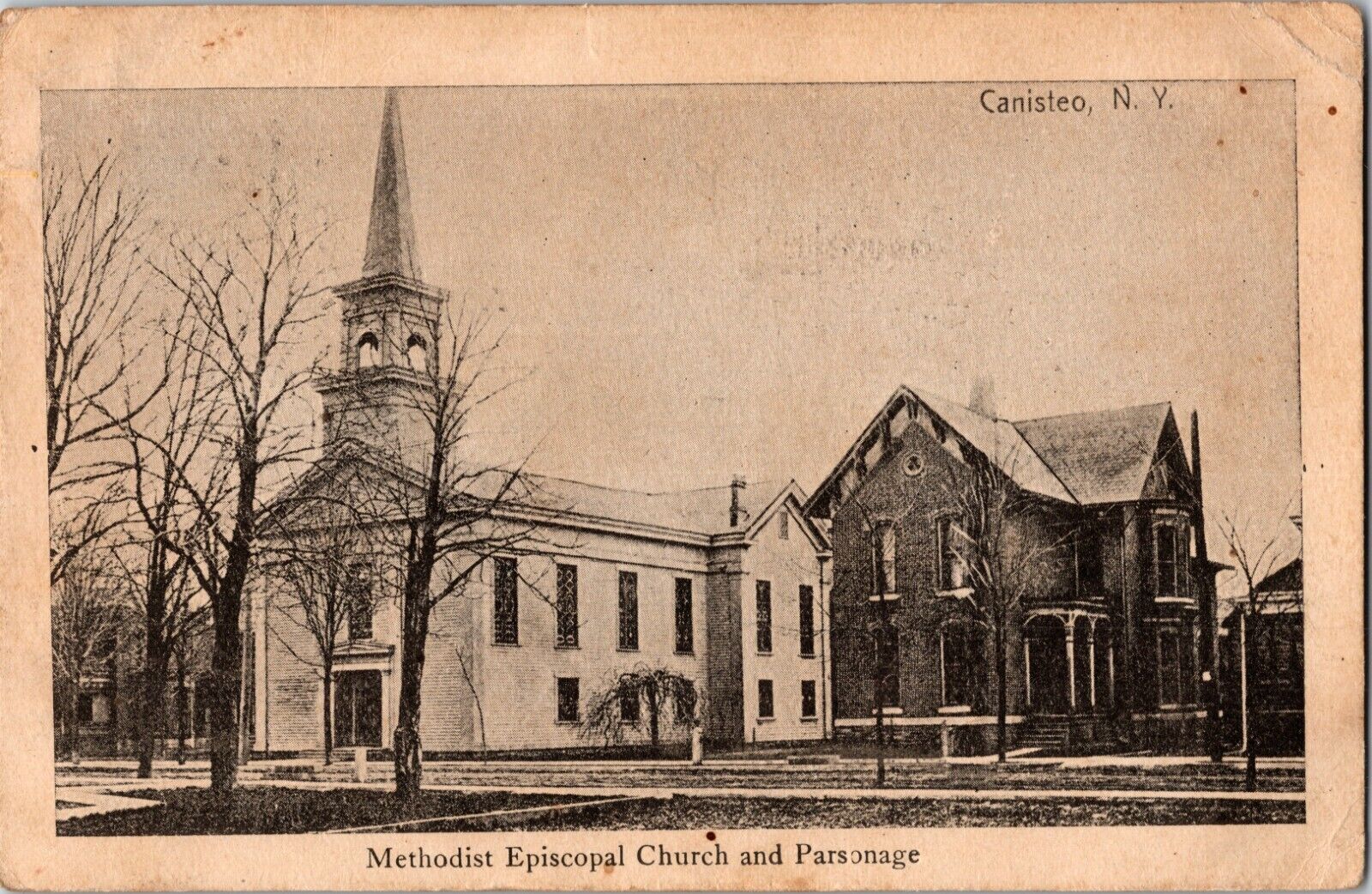 LOT M79: POSTCARD CANISTEO NY NEW YORK METHODIST CHURCH & PARSONAGE C1911