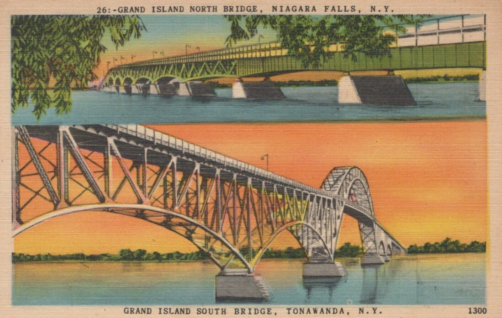 Grand Island North and South Bridges New York  Vintage Linen Postcard 