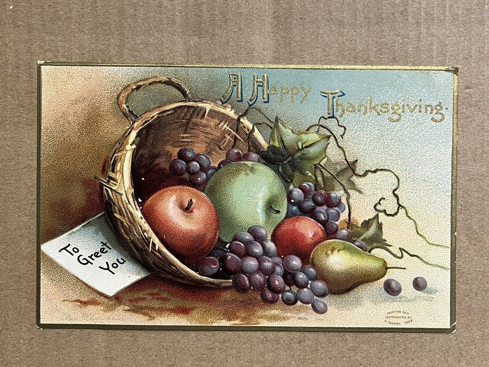Postcard 1909 S Garre Ellen Clapsaddle Thanksgiving Fruit Basket Embossed
