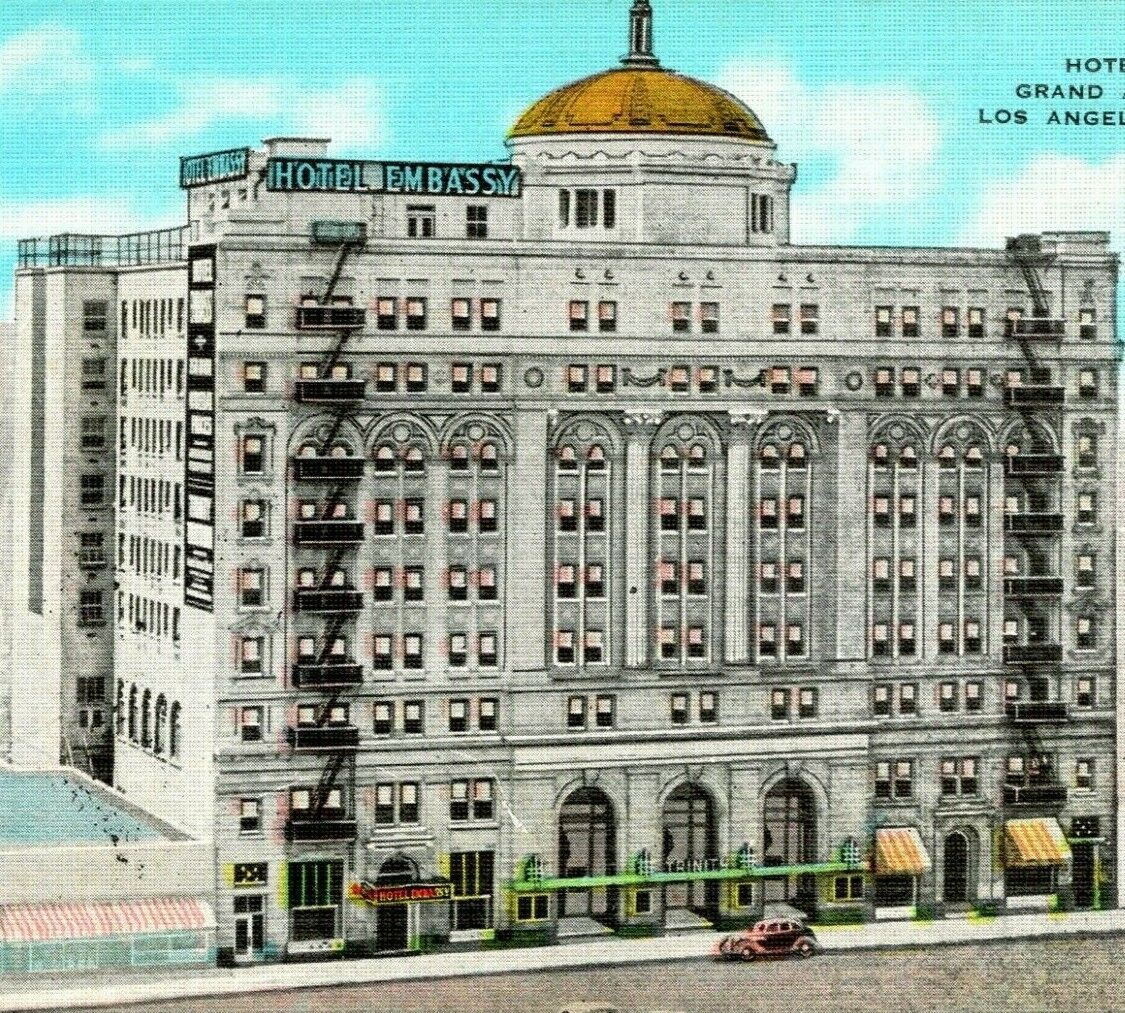 VTG Linen Postcard Los Angeles California CA Hotel Embassy Grand Ave at Ninth