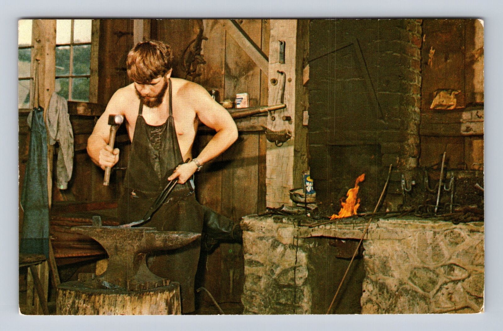 Bath OH-Ohio, Blacksmithing, Restored 19th Century Village Vintage Postcard