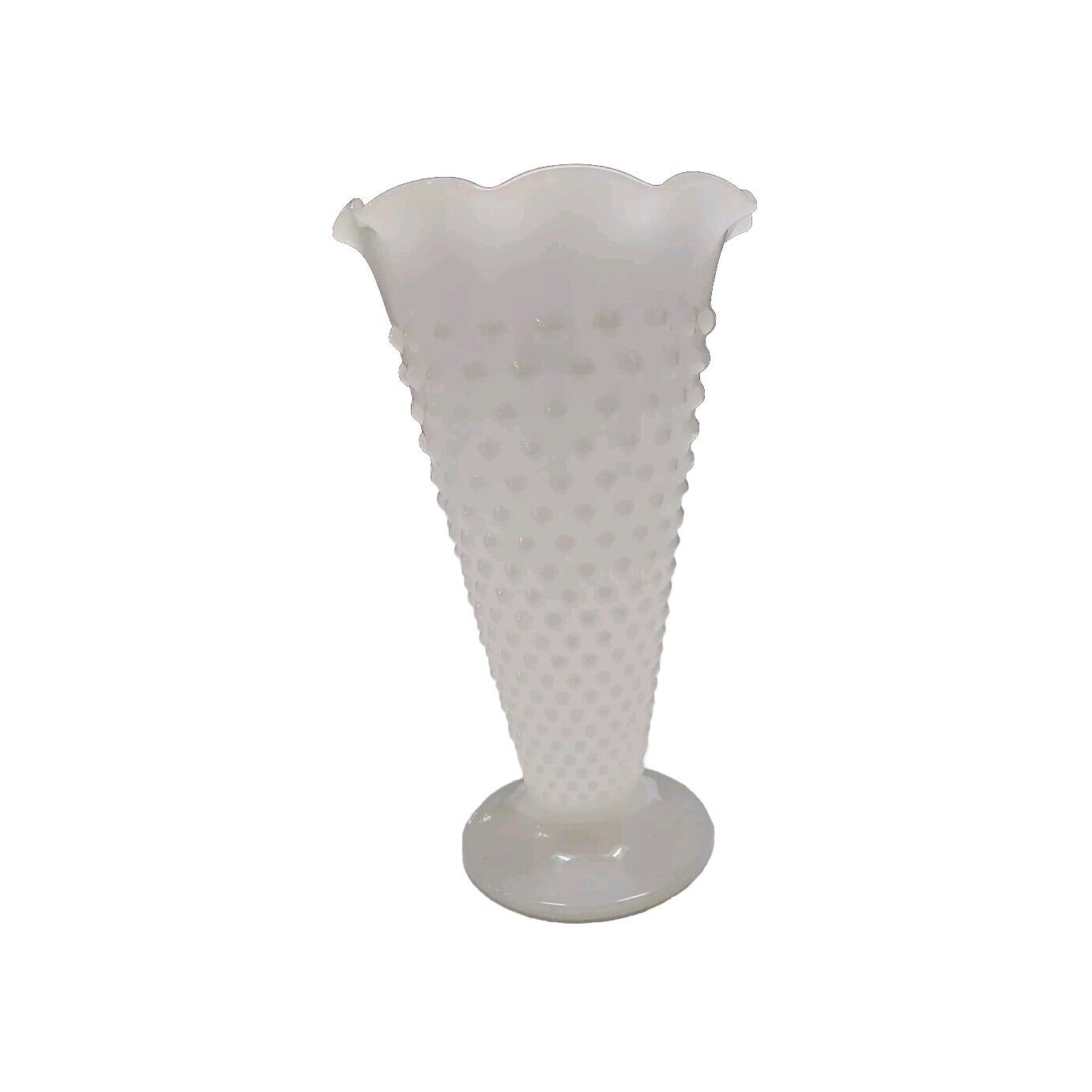 Beautiful Large Vintage Hobnail Vase Scalloped Edges White Milk Glass