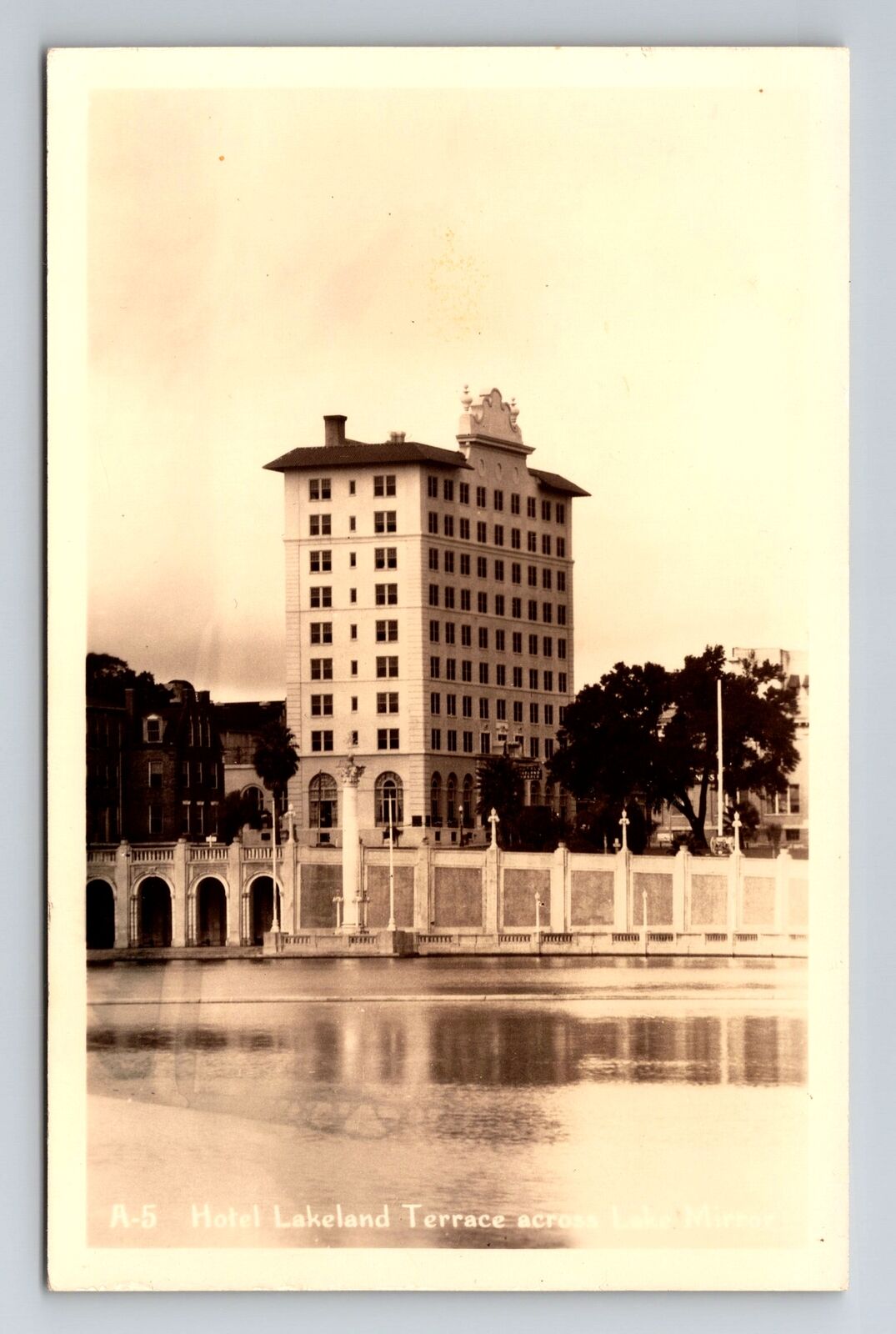 Lakeland FL-Florida RPPC, Hotel Lakeland Terrace, Lake Mirror, c1936 Postcard