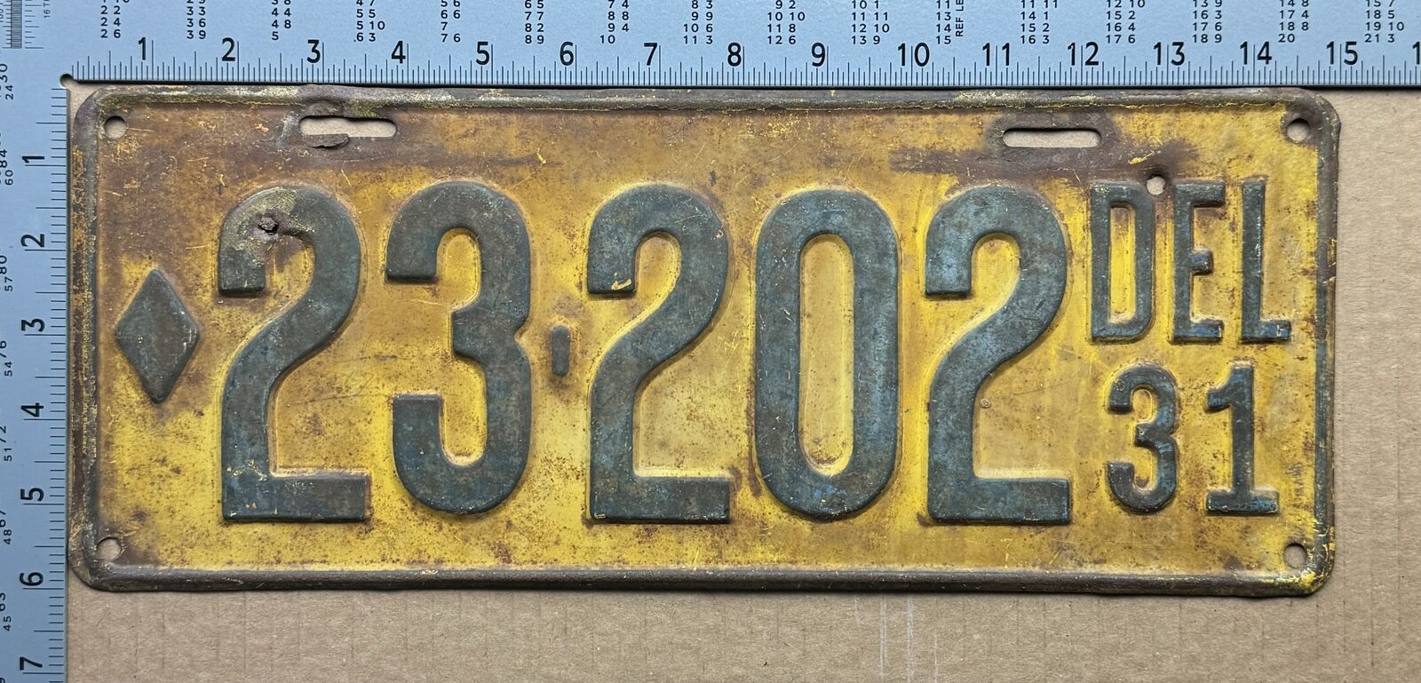 1931 Delaware license plate 23202 Ford Chevy Dodge 15890